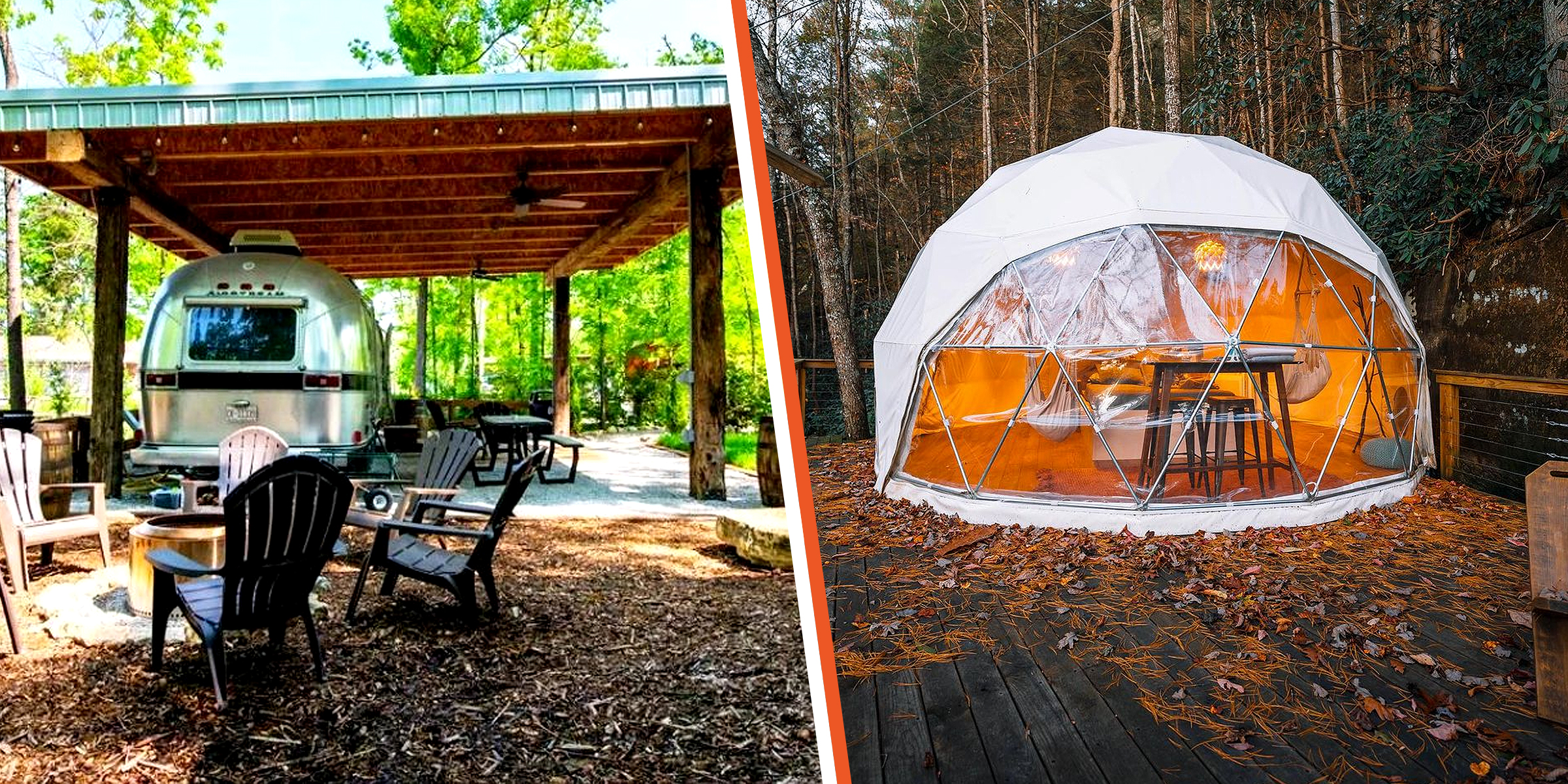An Airstream accommodation at Progress Park | A geodesic dome by the Canopy Crew in Red River Gorge | Source: Instagram/progressparkky | Instagram/canopycrew