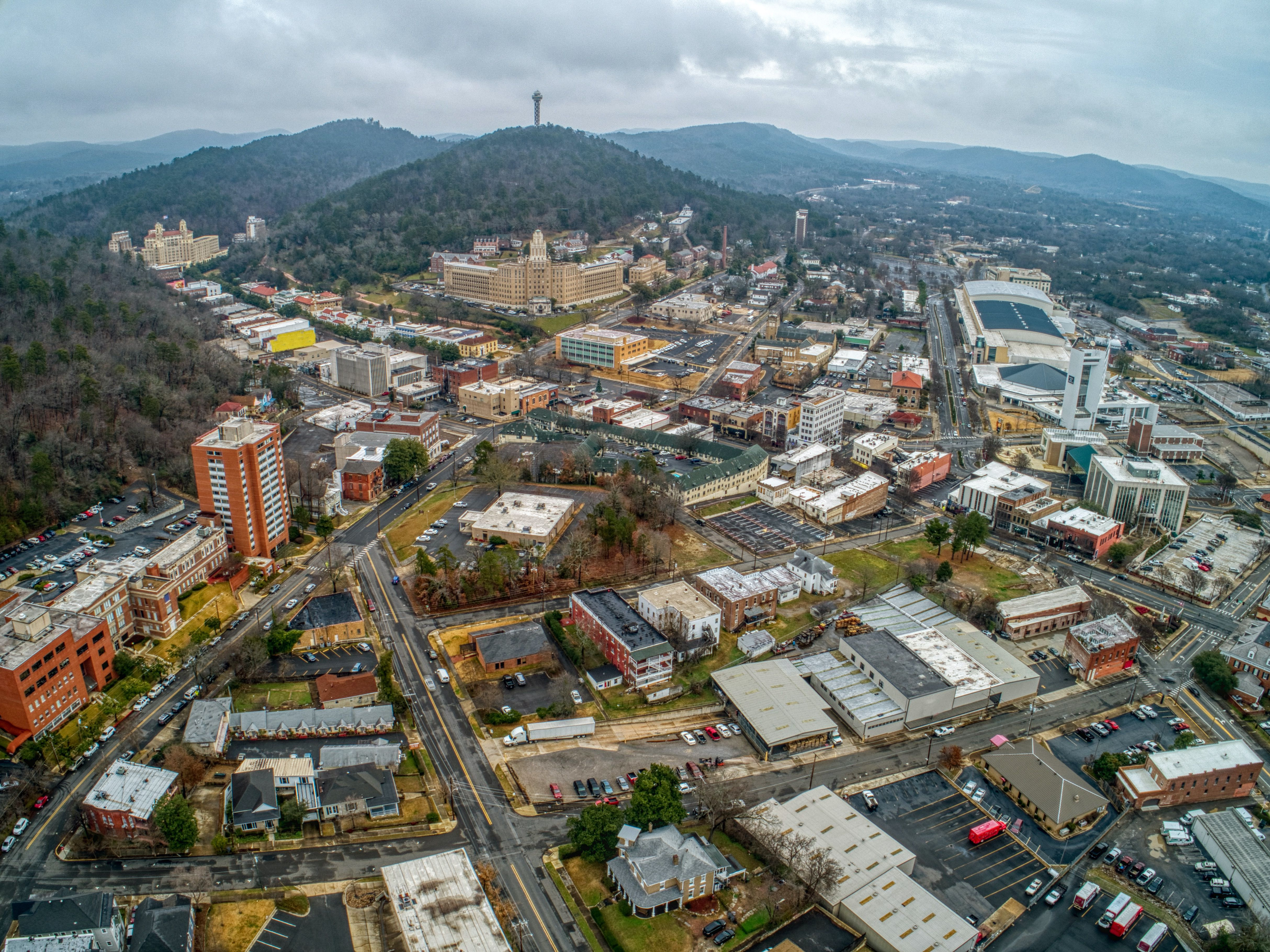 Aerial view of downtown Hot Springs, Arkansas |  Source: Shutterstock
