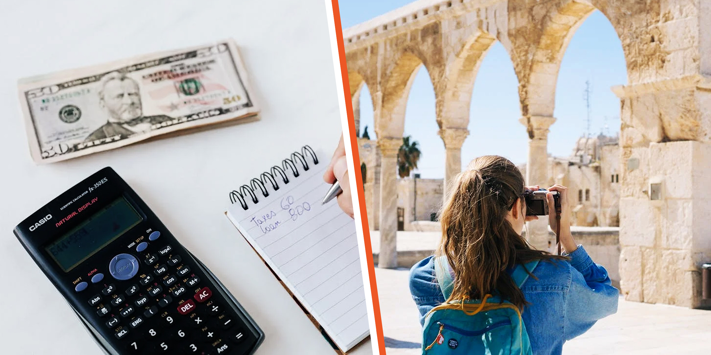 A person creating a budget | A female traveler sightseeing | Source: Pexels